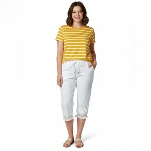 ONQUE Stretch Cotton Knit Straight Leg Pants Crochet Trim Pull On Style US Sz 2X